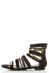 Gold Plated Open Toe Strappy Cage Cut Out Gladiator Flat Sandal