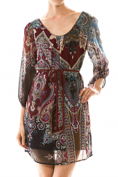Waist Tie Paisley Print Mini Dress