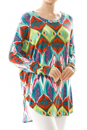 Colorful Abstract Tribal Dolman Sleeve Tunic Top
