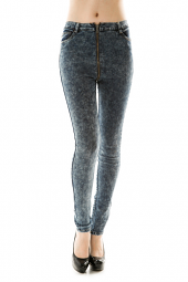 Acid Wash Zippered Denim Skinny Jeans