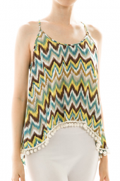Abstract Open Back High Low Ball Hemline Top