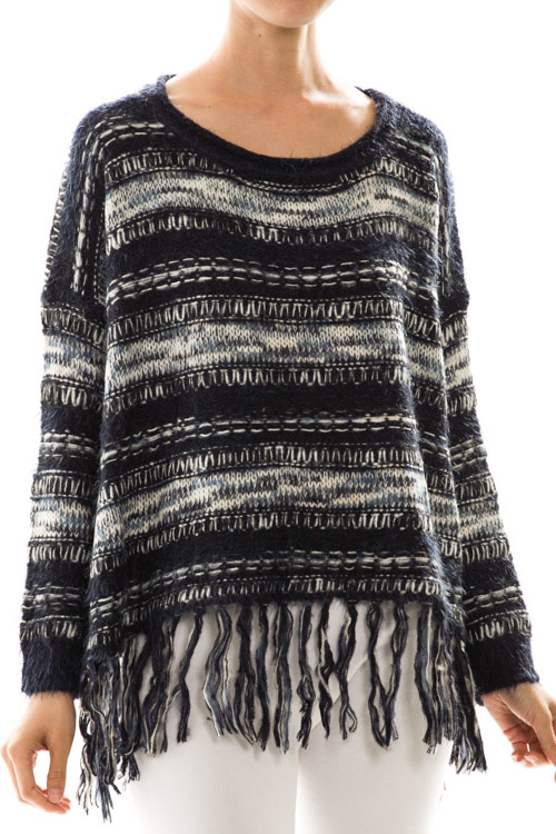 Stripe Knit Fringe Detail Sweater