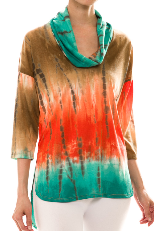 Tie Dye High-Low Cowl Neck Top