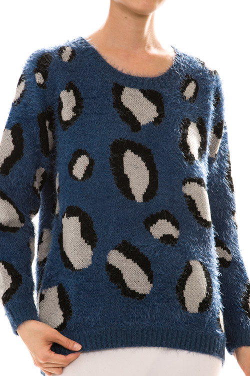 Fuzzy Long Sleeve Animal Print Sweater Knit