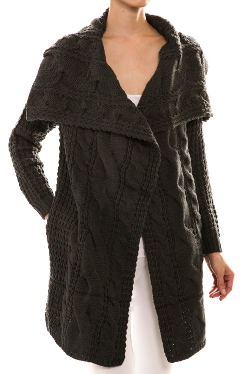 Open Front Long Sleeve Longline Knit Cardigan