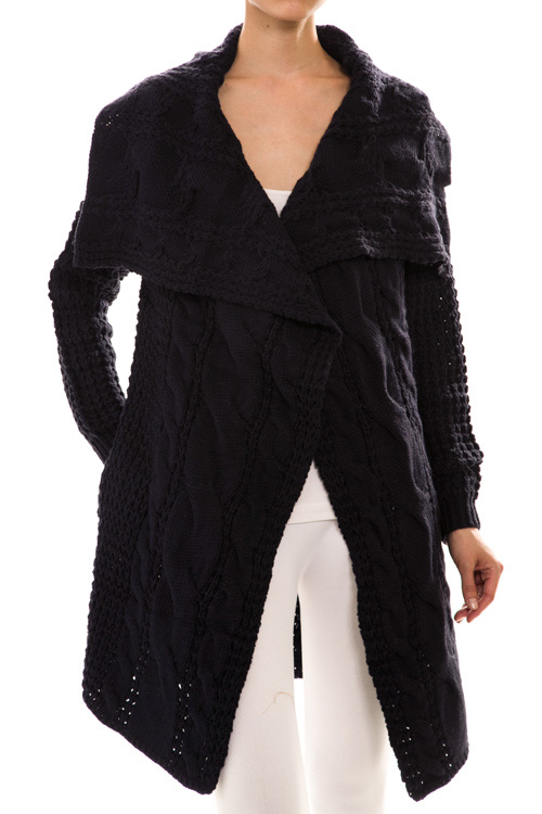 Open Front Long Sleeve Longline Knit Cardigan