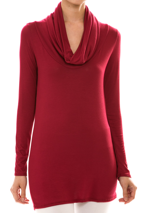 Long Sleeve Cowl Neck Solid Tunic Top