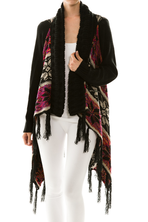 Colorful Winter Print Knit Cardigan