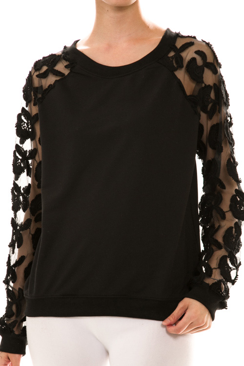 Long Sleeve Floral Crochet Knit Pull Over