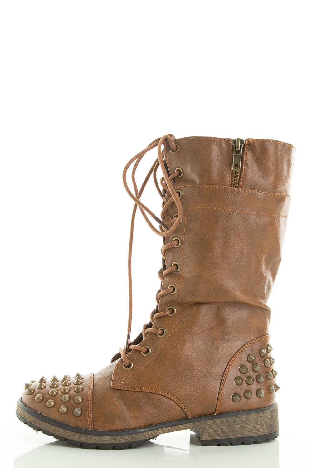 Spike Stud Lace Up Military Low Flat Heel Combat Ankle Boots