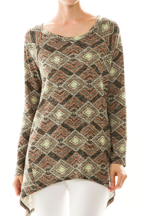 Diamond Print Asymmetrical Knit Top