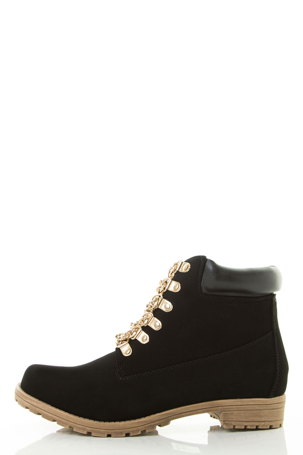Lace Up Metal Gold Chain Military Combat Booties