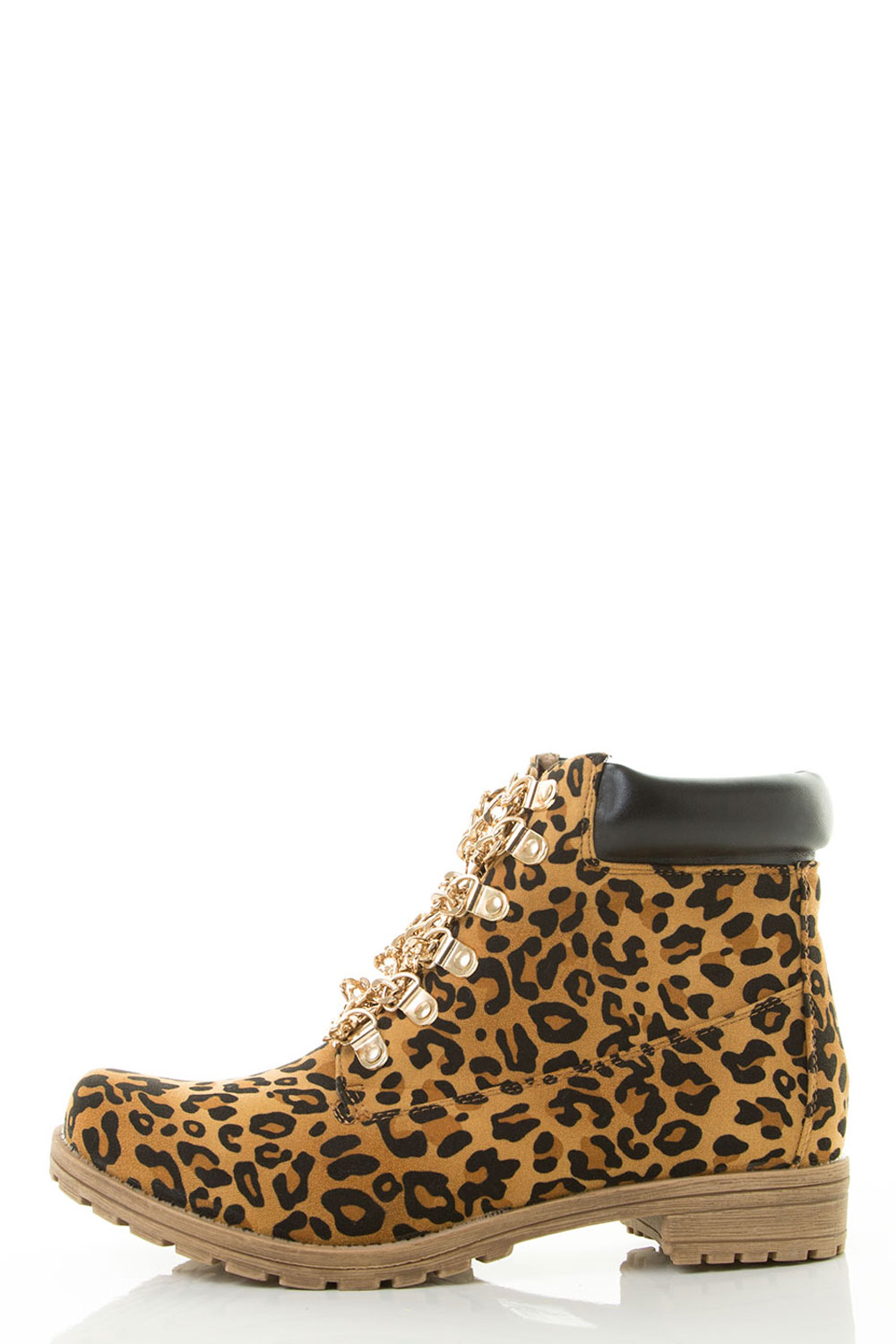 Lace Up Metal Gold Chain Military Combat Booties