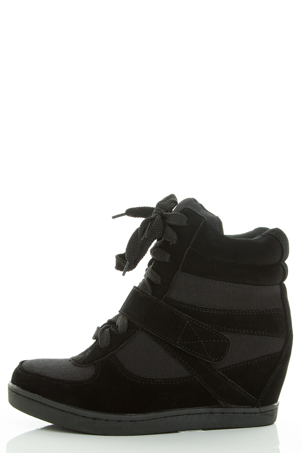 High Top Lace Up Velcro Medium High Hidden Wedge Sneaker Booties