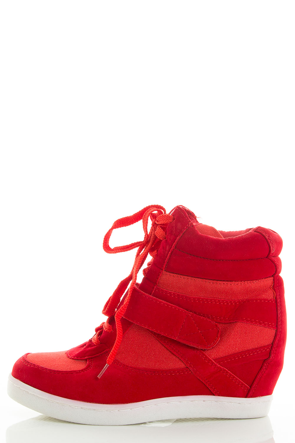 High Top Lace Up Velcro Medium High Hidden Wedge Sneaker Booties