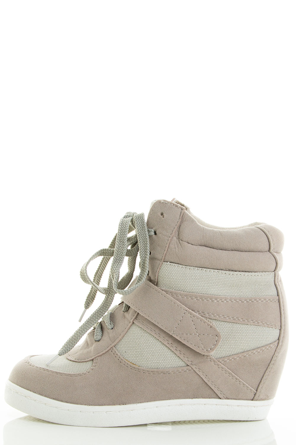 High Top Lace Up Velcro Medium High Hidden Wedge Sneaker Booties