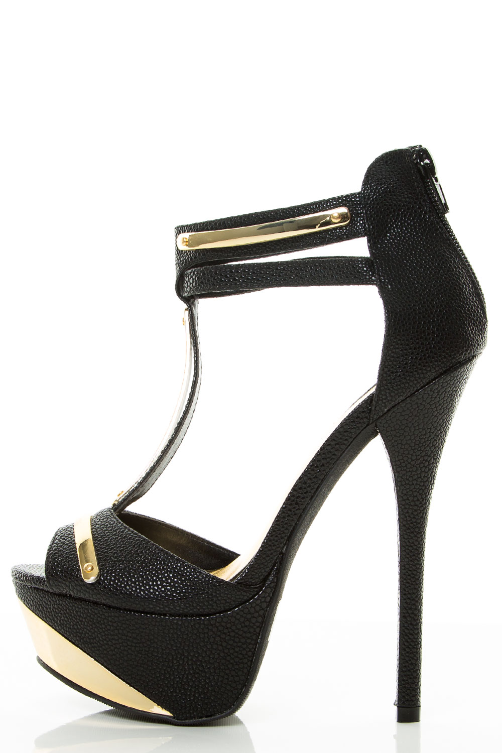 Pee Toe Gold Shield Ankle Strap Platform Pump Shoes