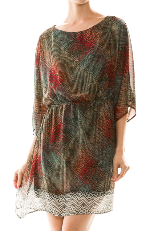 Crochet Print Flutter Sleeve Dress