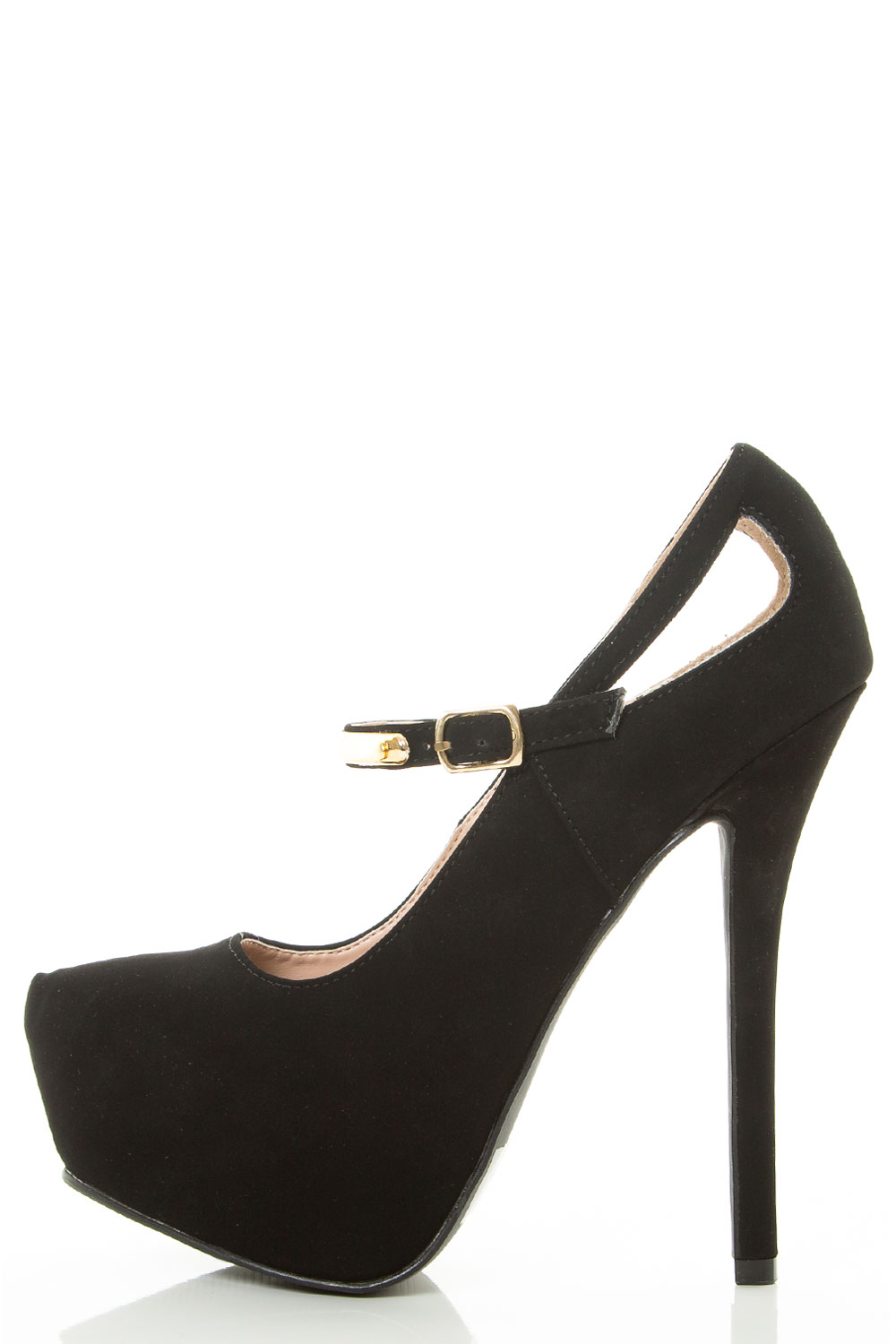 Mary Jane Almond Toe Platform Stiletto Gold Accent Strap Heels