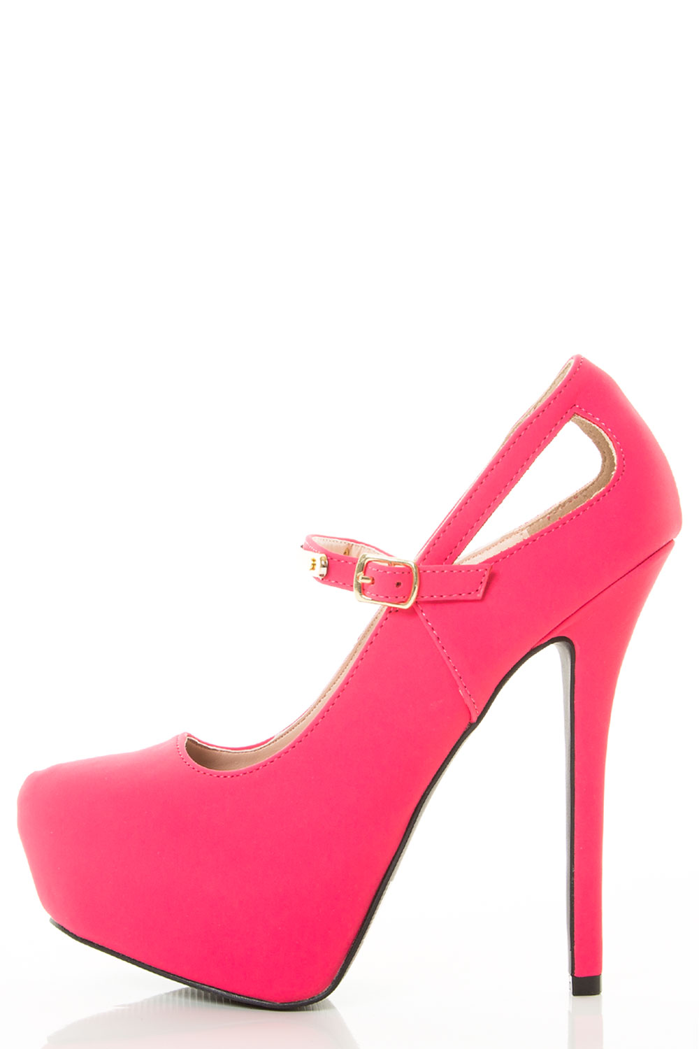 Mary Jane Almond Toe Platform Stiletto Gold Accent Strap Heels
