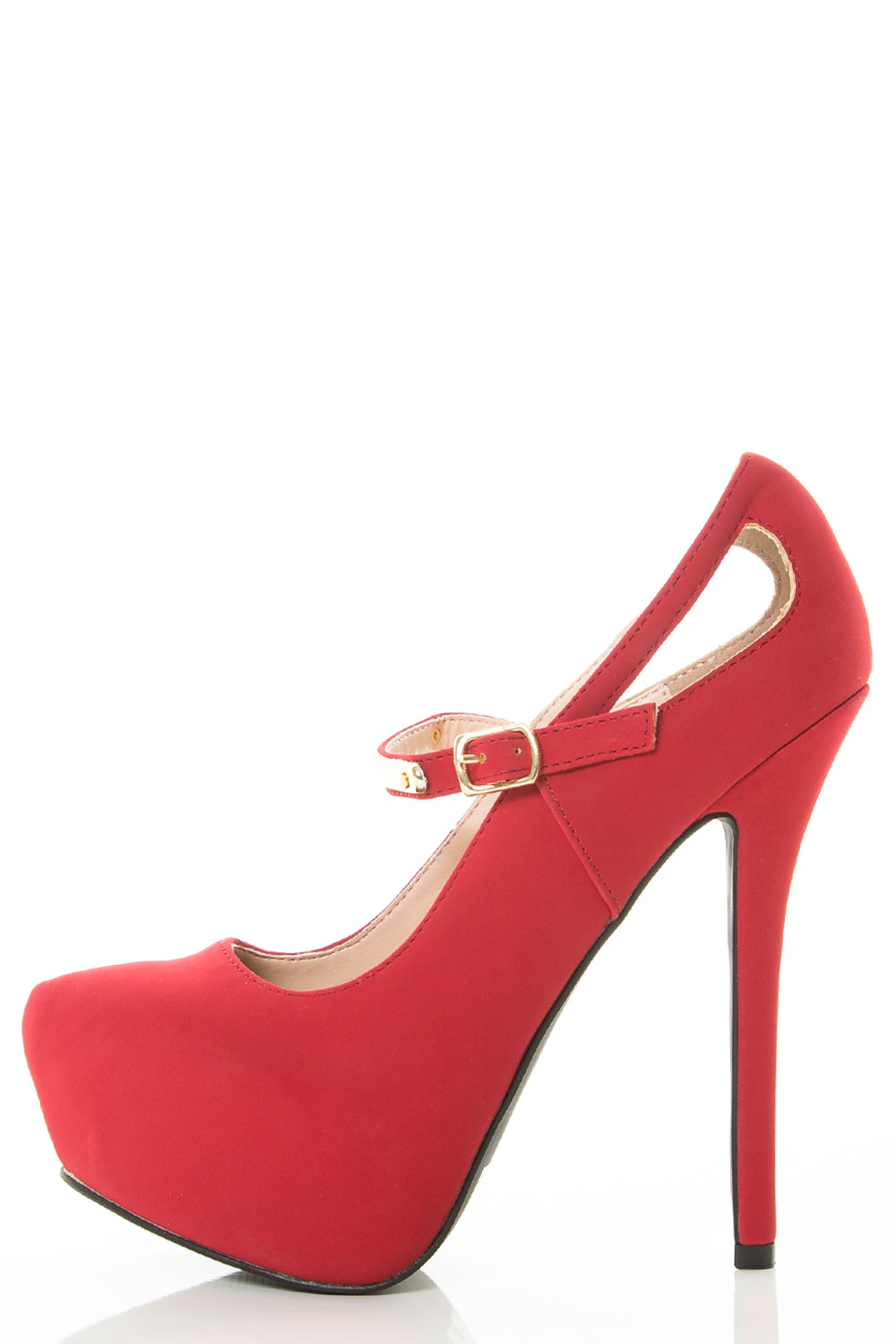 Mary Jane Almond Toe Platform Stiletto Gold Accent Strap Heels