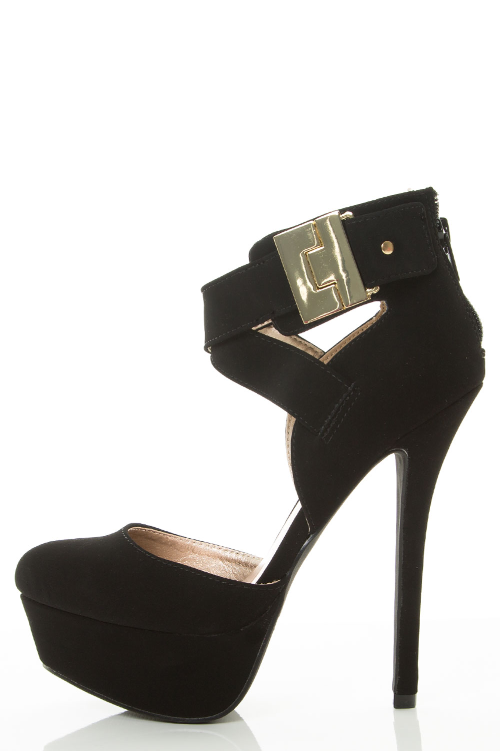 Criss Cross Gold Metal Buckle Ankle Strap Pump Sandal Shoes