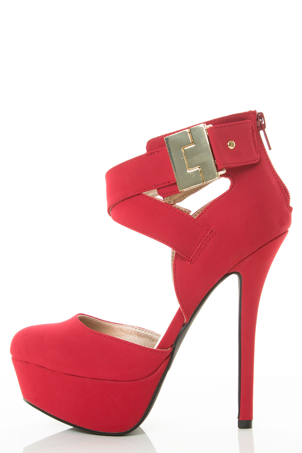 Criss Cross Gold Metal Buckle Ankle Strap Pump Sandal Shoes