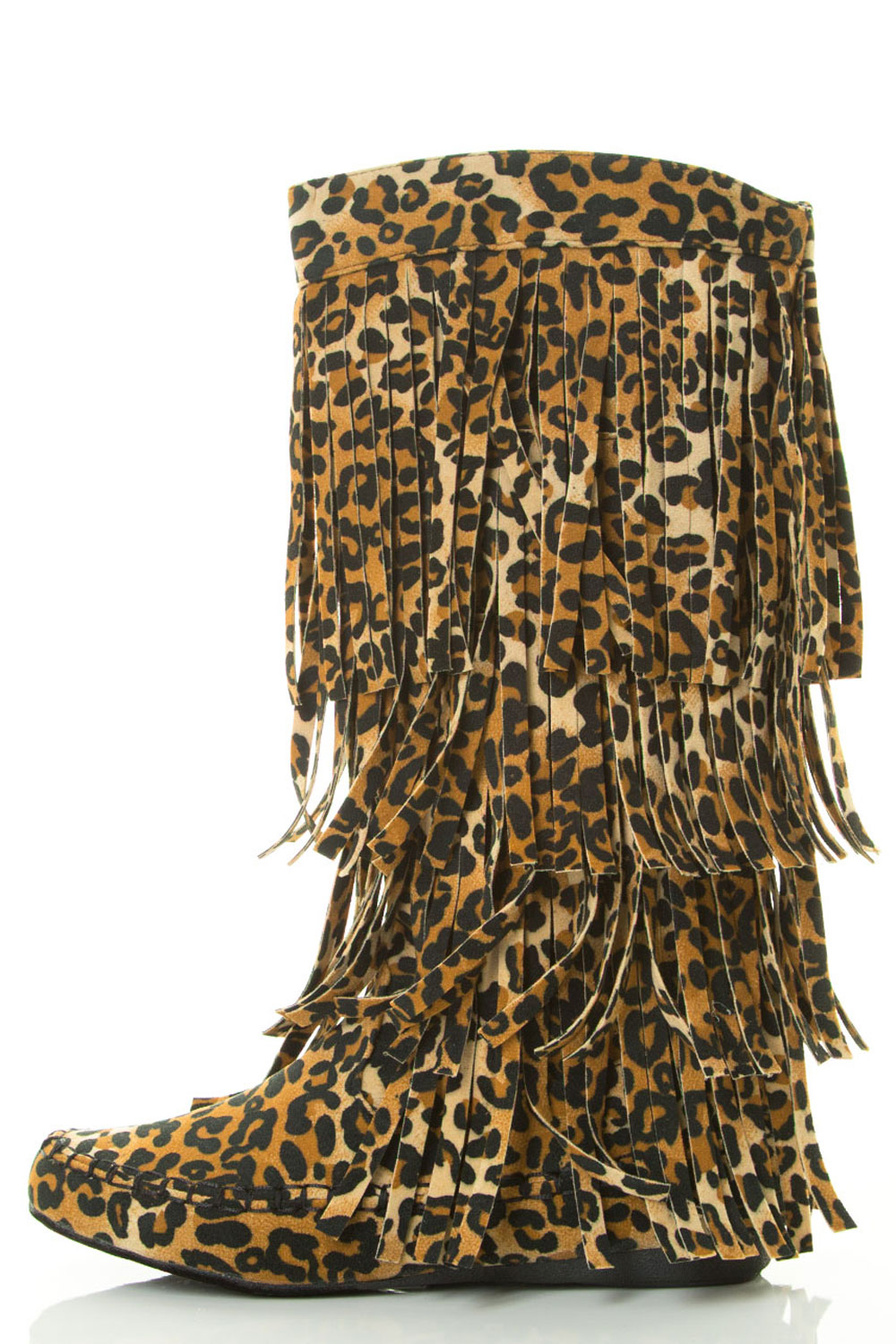 Round Toe Mid-Calf Height Flat Heel Fringe Layer Accent Boots