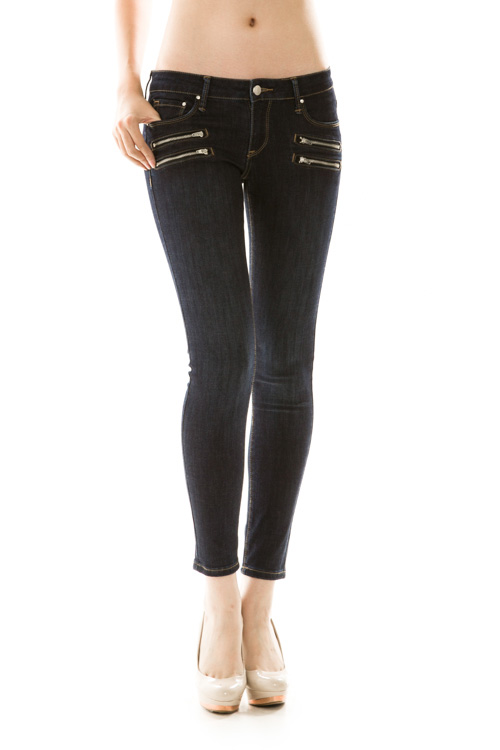 Zipper Detail Denim Skinny Jeans