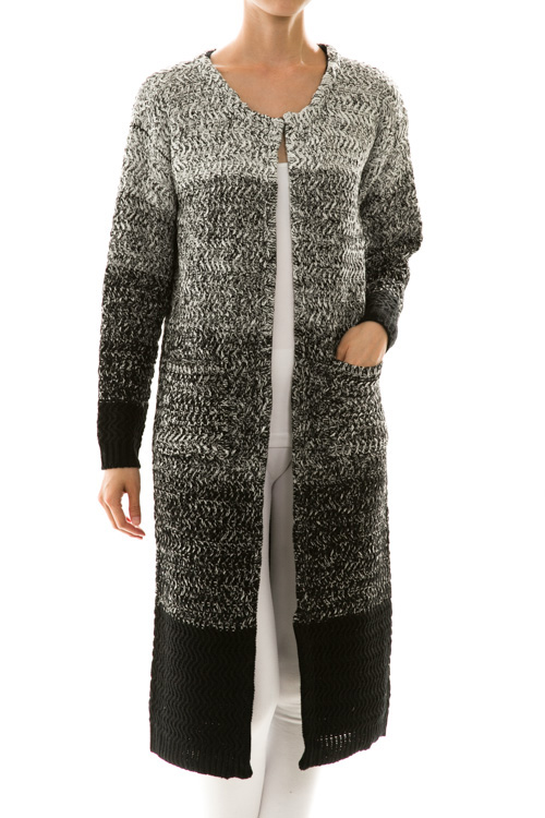 Open Front Knit Ombre Maxi Cardigan
