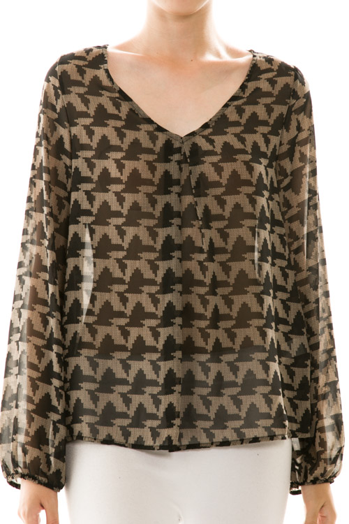 Abstract Print Chiffon Blouse Top