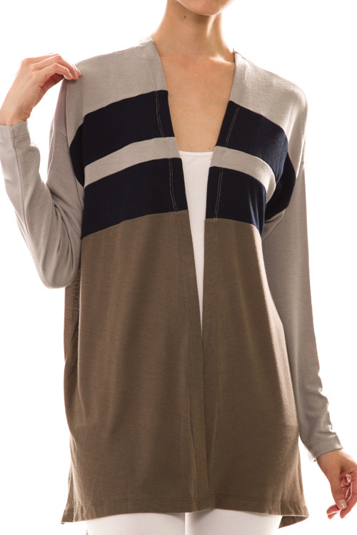 Long Sleeve Open Front Color Block Caridgan