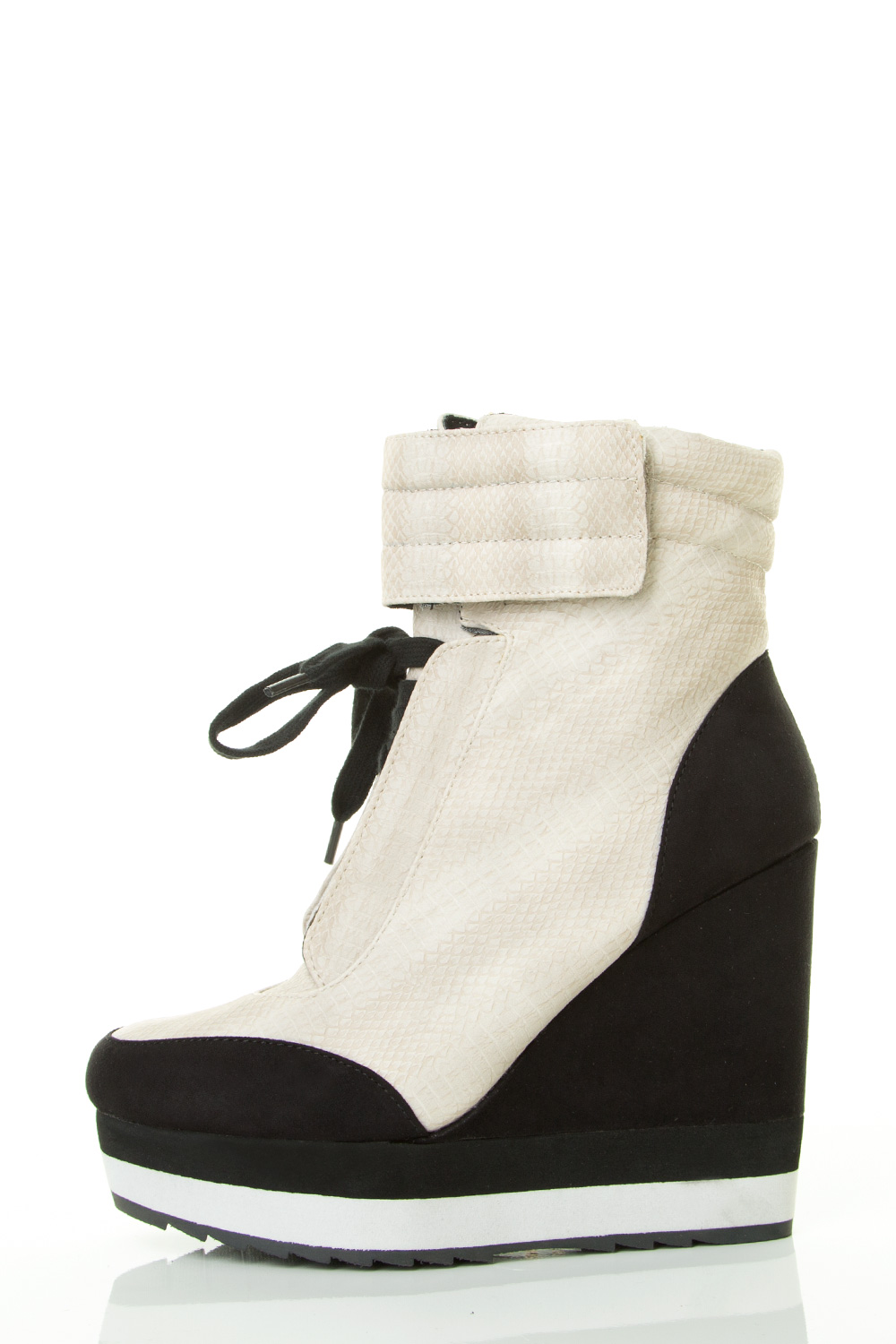 Round Toe Lace-Up Platform Wedge High Heel Snake Pattern Sneaker Pump 